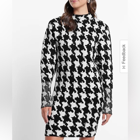 Express Houndstooth Print Mini Sweater Dress in Black & White - Picture 4 of 16